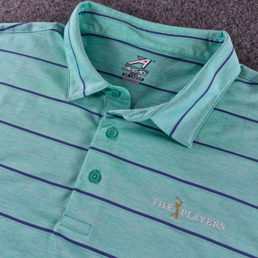 Ahead USA The Players Championship Golf Polo Shirt Mens XXL Green Striped